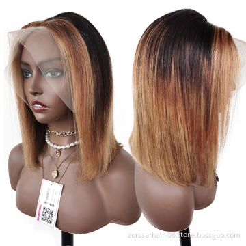 Wig vendors color lace front wigs short ombre 1b/30 pre plucked transparent hd lace frontal human hair bob wigs for black women